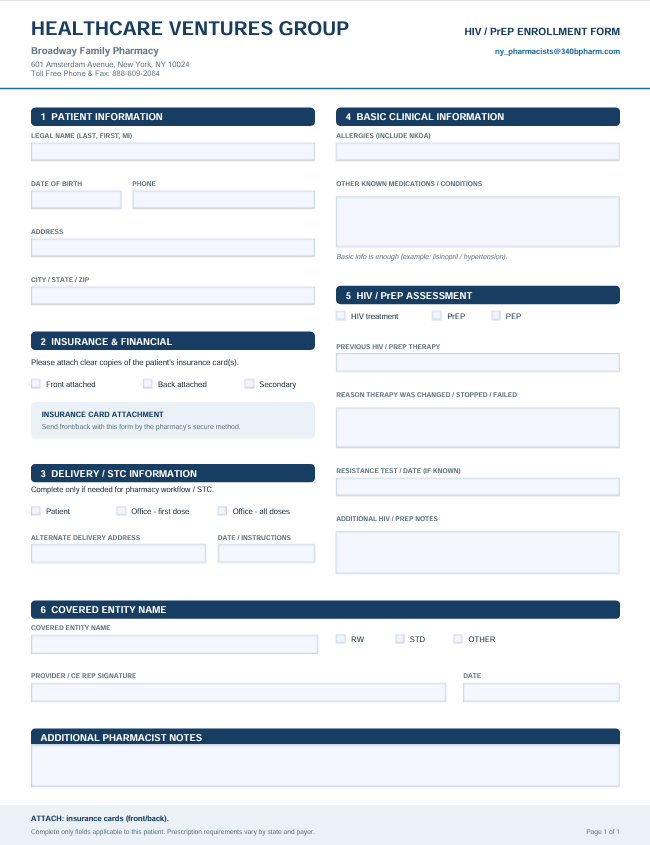 Image of enrollment form for Broadway Family Pharmacy