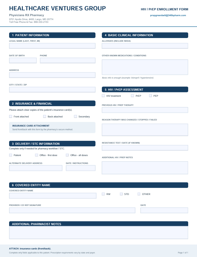 Image of enrollment form for Physicians RX Pharmacy